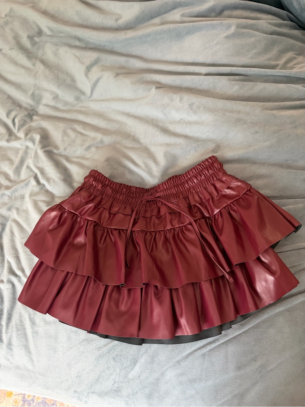 Women’s day + moon Burgundy Ruffled Faux Leather Mini Skirt